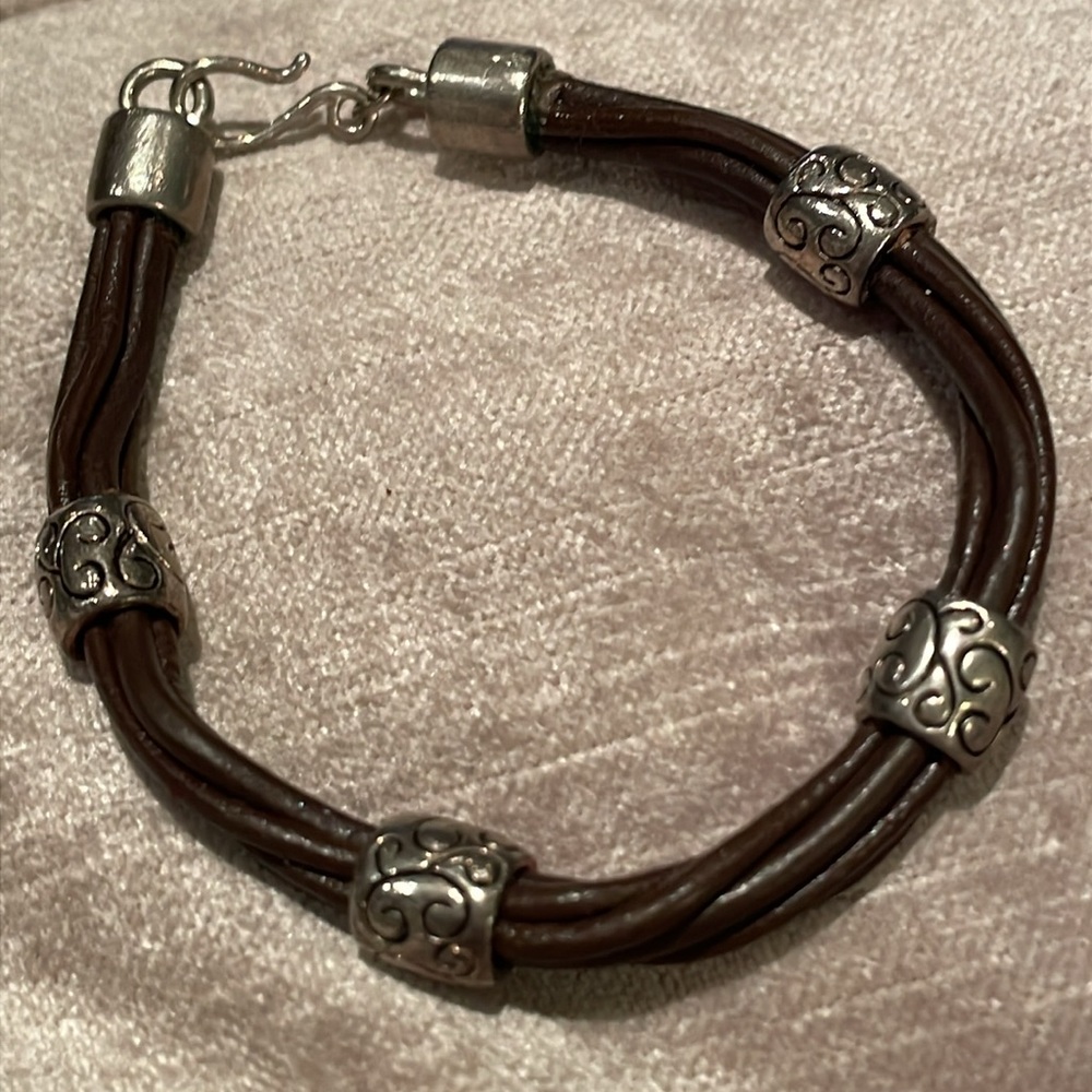 Premier Designs Brown Corded Silver Bracelet Size 7.25”